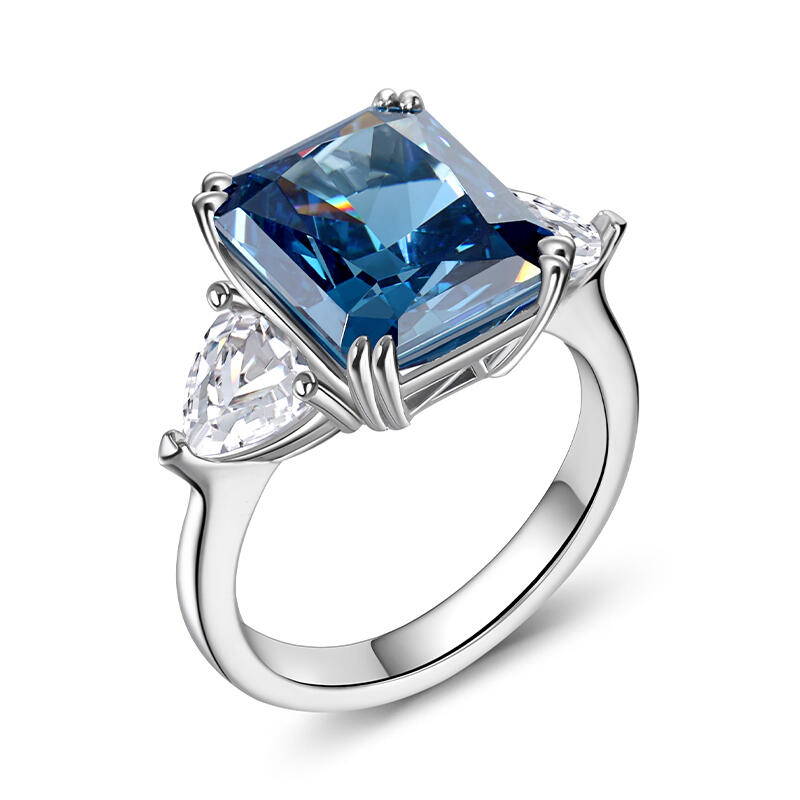 Jeulia Bague Trois pierres Coupe Émeraude Argent Sterling