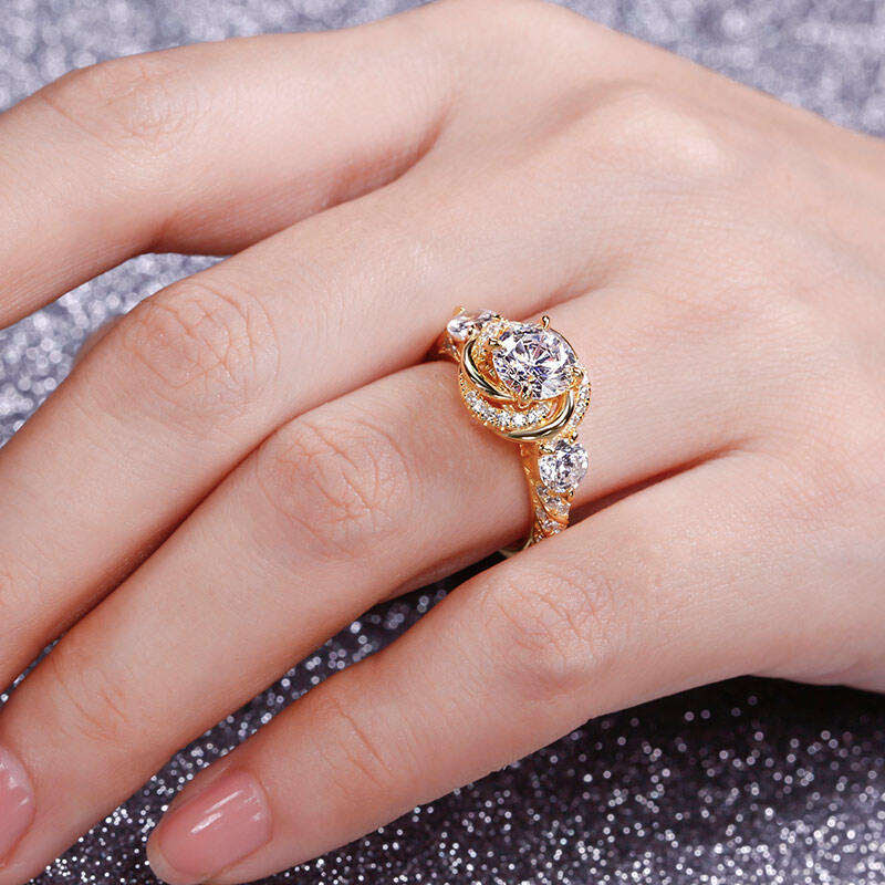 Jeulia Halo Redondo Anillo De Plata Esterlina Con Corte Floral