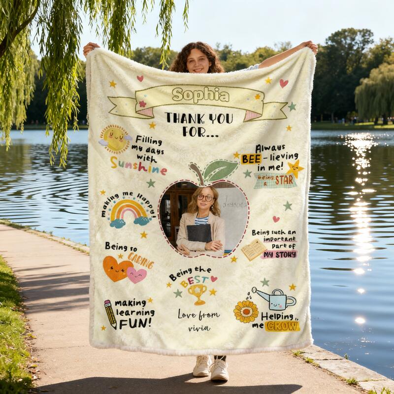 Personalized Picture Blanket with Sun Pattern Cute Gift for Teacher