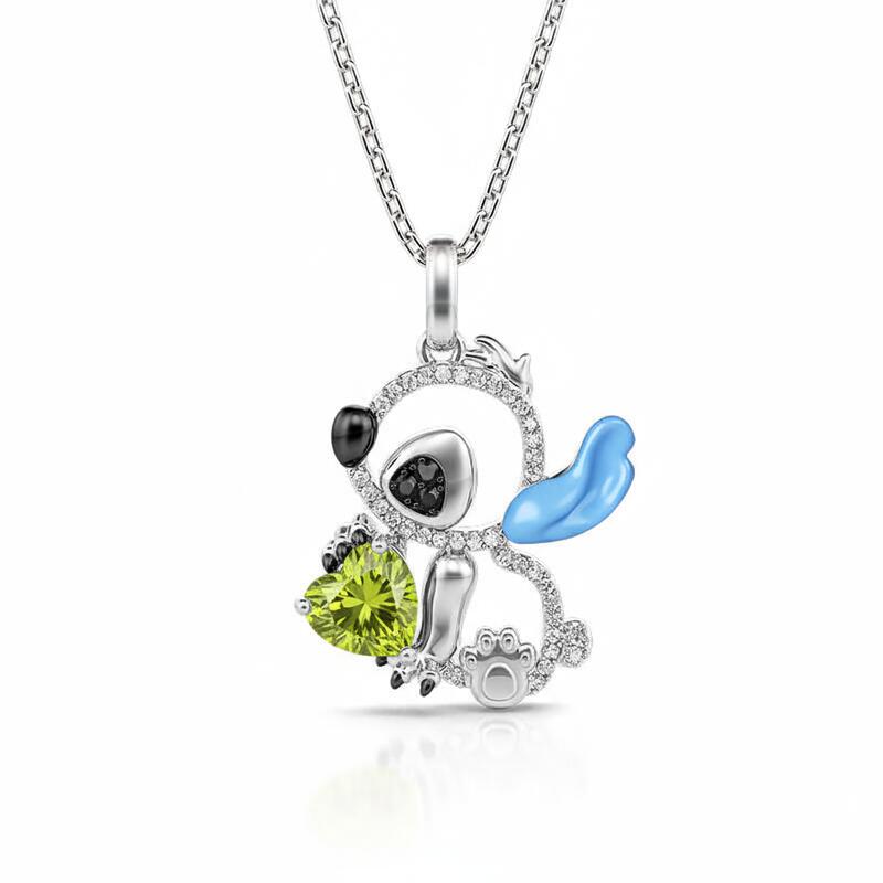 Jeulia Hug Me "Little Monster" Heart Cut Blue Ear Personalized Sterling Silver Necklace