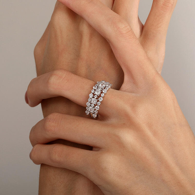 Jeulia Olivetta Round Cut Three Row Eternity Ring Sterling Silver