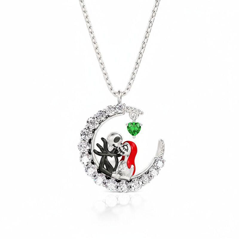 Jeulia "True Love's Kiss" Skull Couple Necklace With Birthstone