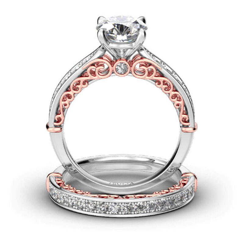 Jeulia Scrollwork Round Cut Sterling Silver Ring Set