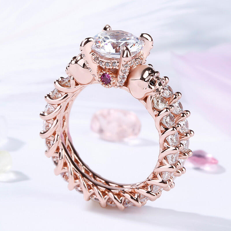 Jeulia Eternity Round Cut Sterling Silver Skull Ring Set