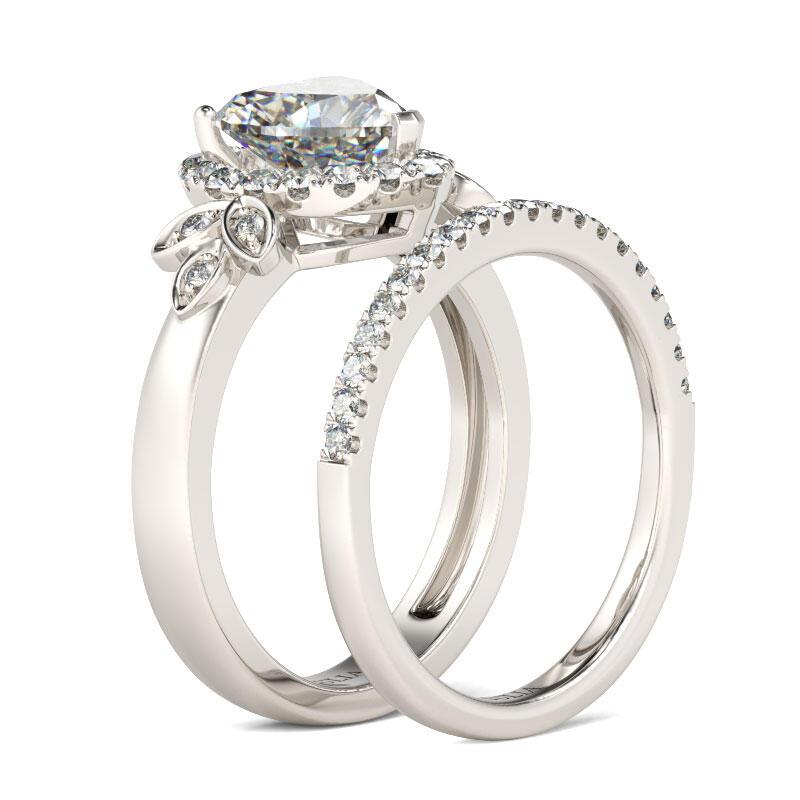 Jeulia Conjunto De Anillos Con Halo De Talla Cordiforme En Plata De Ley