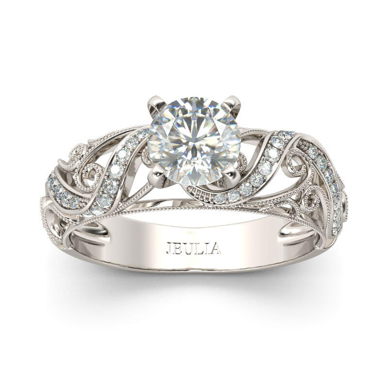 Jeulia Filigree Vines Round Cut Sterling Silver Ring