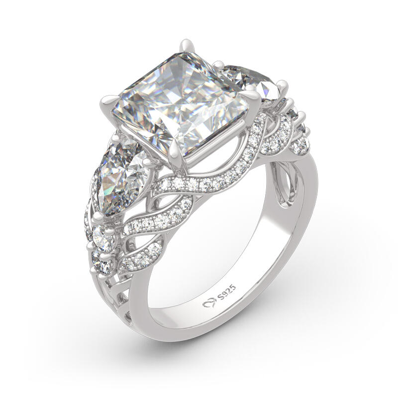 Jeulia Vintage Three Stone Princess Cut Sterling Silver Ring