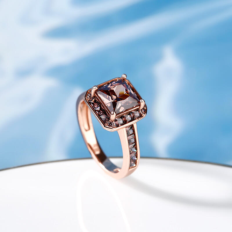 Jeulia Halo Princess Cut Sterling Silver Ring