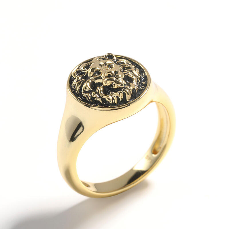 Jeulia "Roi des Bêtes" Bague Lion Doré pour Homme Chevalière en Argent Sterling