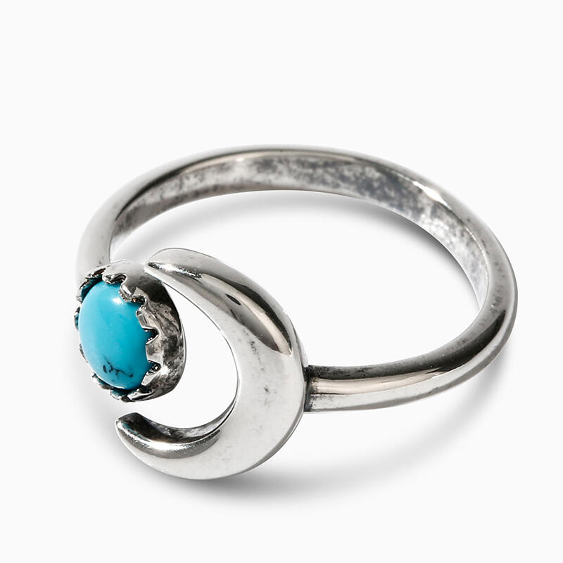 Jeulia Anillo de media luna de turquesa de plata de ley