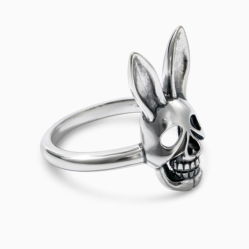 Jeulia Anillo de calavera de conejo de plata de ley