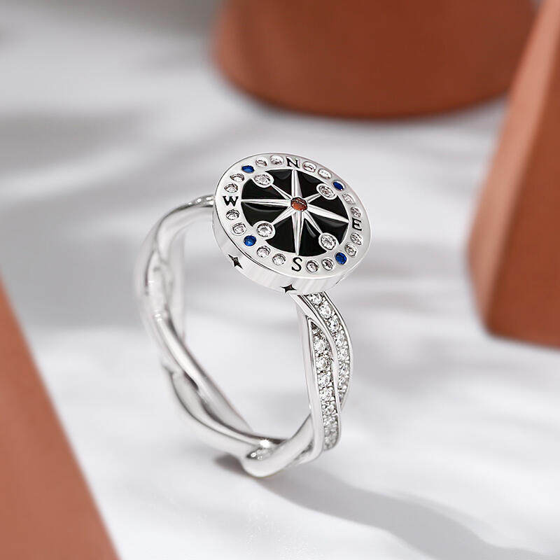 Jeulia "Life's Journey" Compass Sterling Silver Rotating Ring