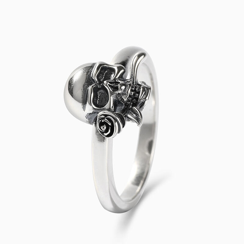 Jeulia "Skull & Rose" Sterling Silver Ring