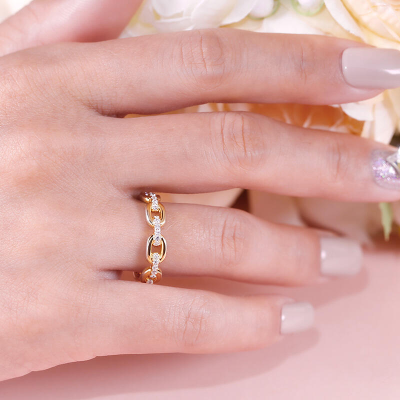 Jeulia Chain Link Round Cut Sterling Silver Women's Band