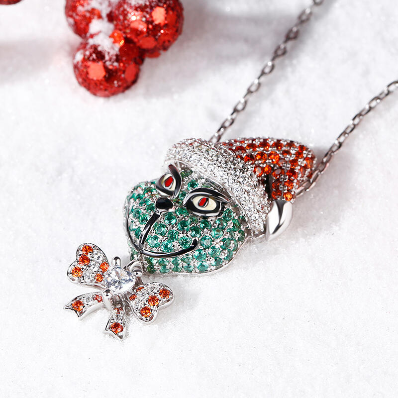 Jeulia "Holiday Cheermeister" Christmas Monster Inspired Sterling Silver Necklace