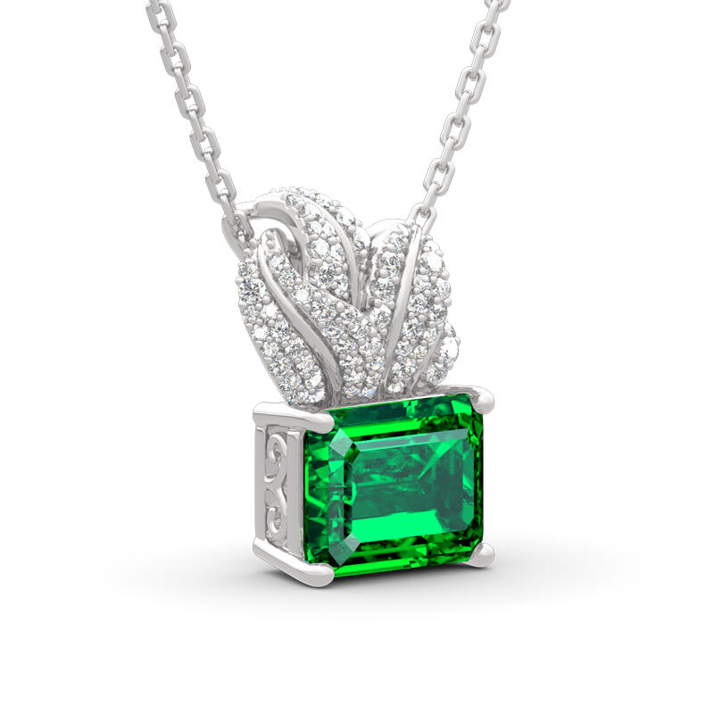 Jeulia Leaf Design Emerald Cut Sterling Silver Necklace