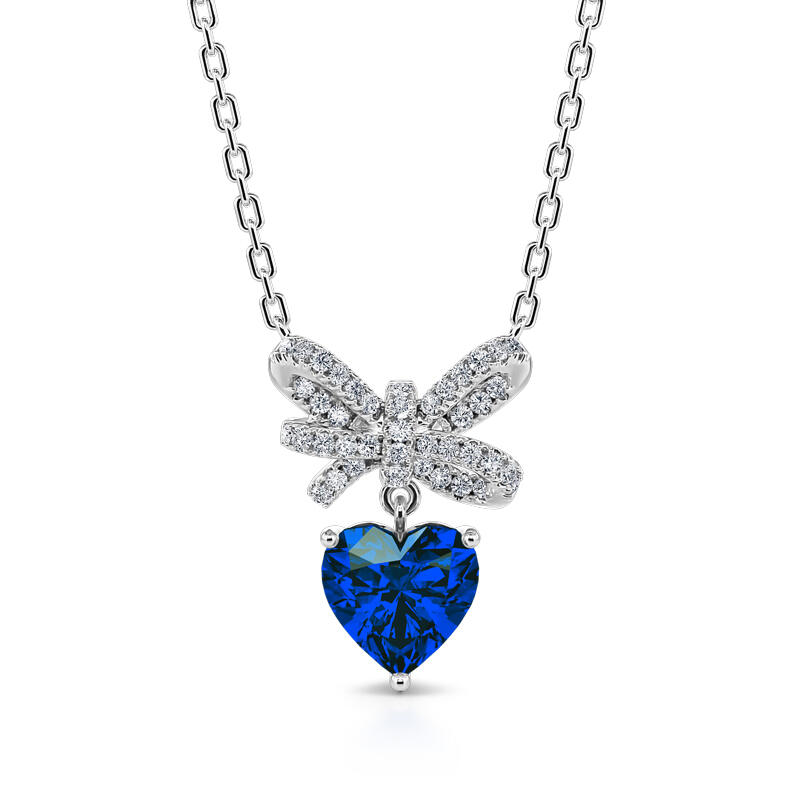 Jeulia Collar de plata de ley con colgante de corazón y pajarita
