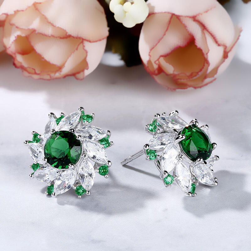 Jeulia Brincos halo corte redondo em prata esterlina