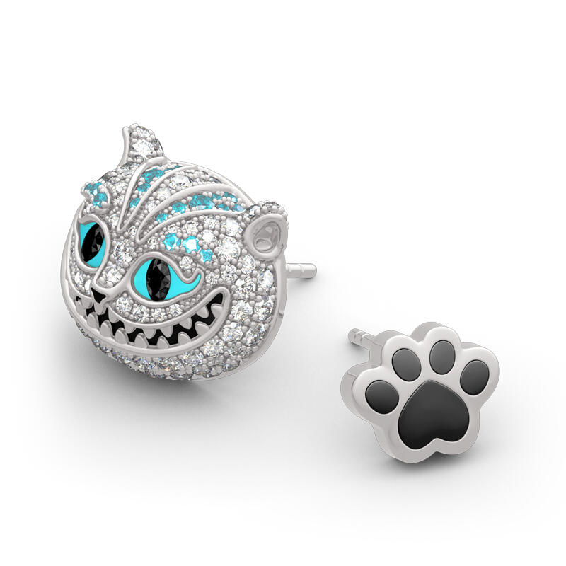 Jeulia "Appear and Disappear at Will" Cat Asymmetric Sterling Silver Earrings