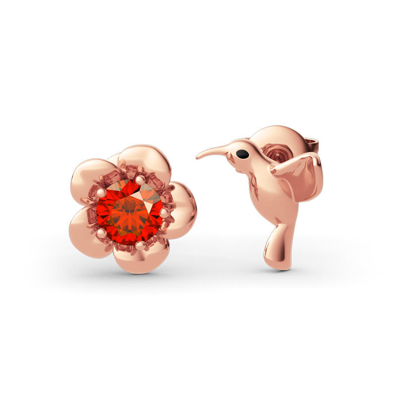 Jeulia "Hummingbird＆Flower" Sterling Silver Stud Earrings