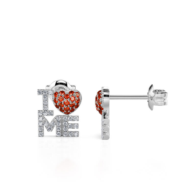 Jeulia "I Love Me" Heart Letter Sterling Silver Stud Earrings