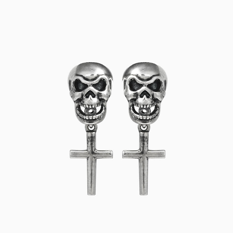 Jeulia "Cross" Skull Sterling Silver Earrings
