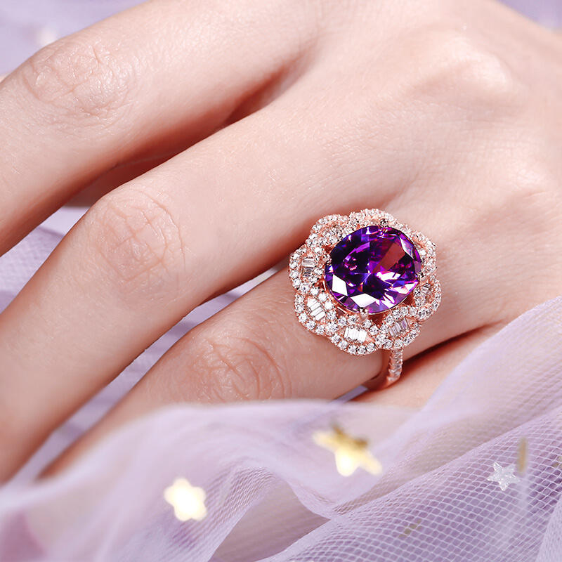 Jeulia Floral Oval Cut Sterling Silver Ring