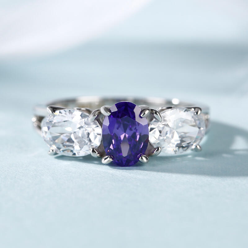 Jeulia Anillo Con Tres Piedras De Talla Ovalada En Plata De Ley