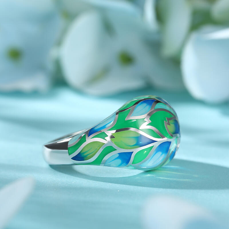 Jeulia "In Full Bloom" Flower Enamel Sterling Silver Women's Band