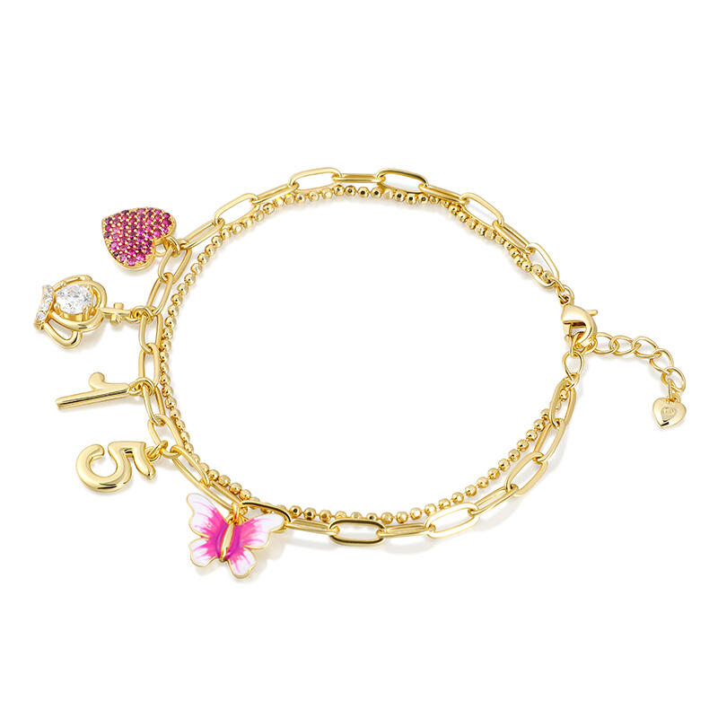 Jeulia "Shinning Day" Quinceañera 15th Enamel Charm Sterling Silver Bracelet