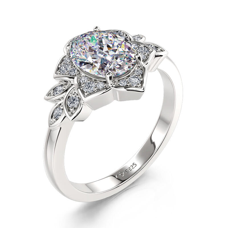 Jeulia Anillo de Plata de Ley con Corte Ovalada y Halo Floral