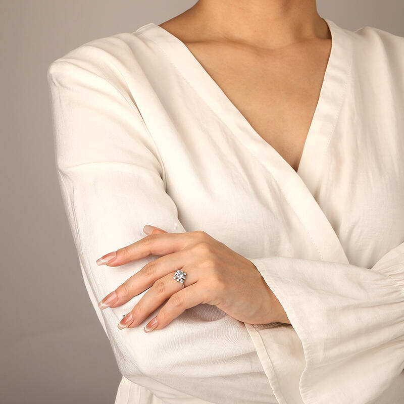 "You Light Up My Life" Round Cut Cluster Side Stone Engagement Ring