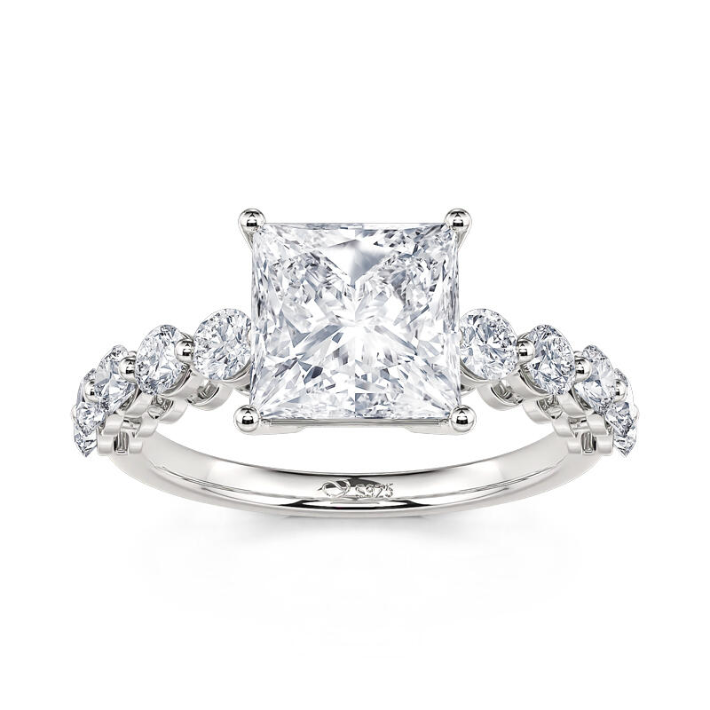 Jeulia Classic Princess Cut Floating Stone Band Sterling Silver Ring