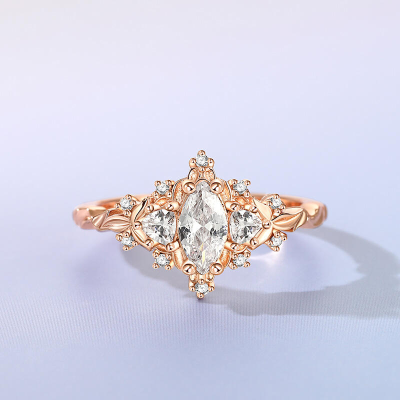 Jeulia Anillo de Compromiso de Marquesa Vintage Tres Piedras Plata