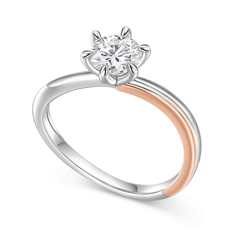 Jeulia Two Tone Round Cut Sterling Silver Engagement Ring