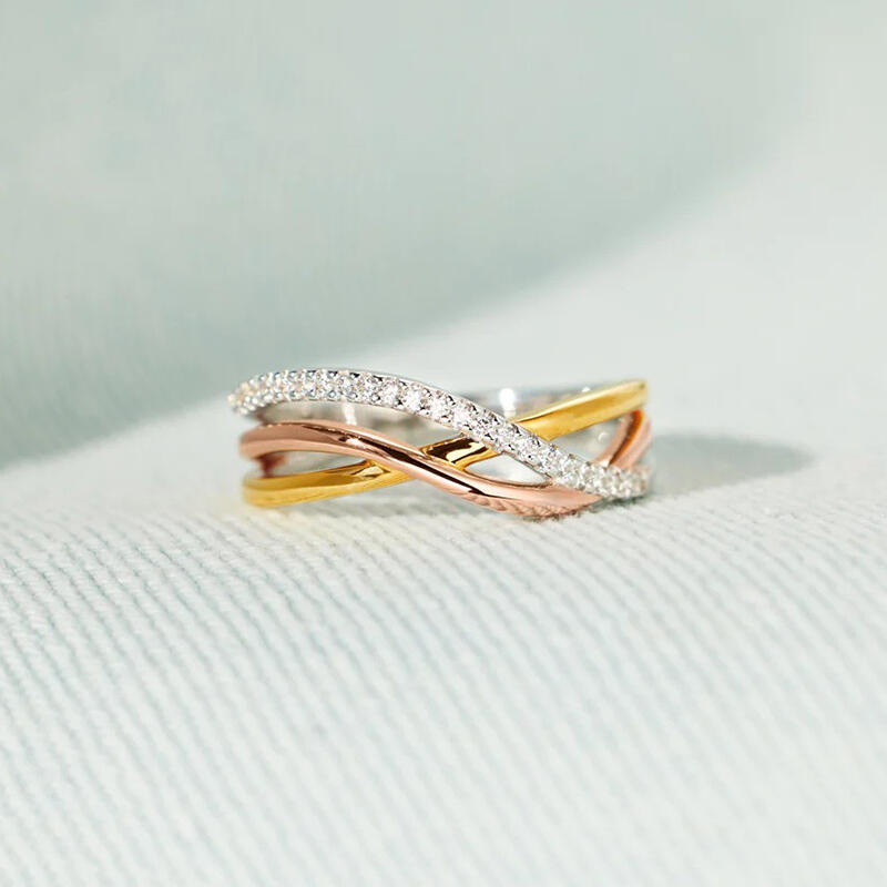Jeulia Tricolor Twist Women's Wedding Band Sterling Silver