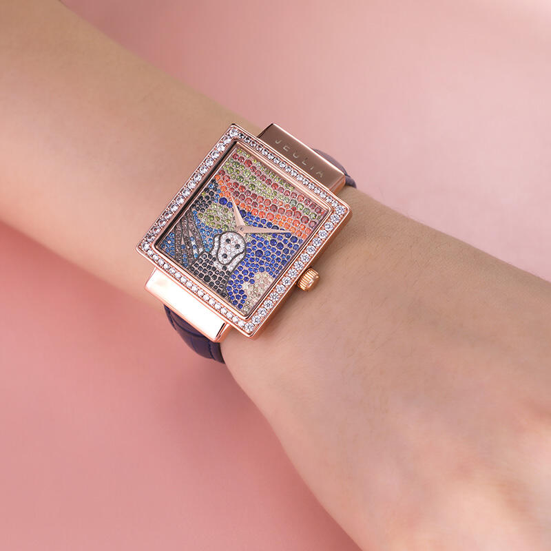 Jeulia "Horror Scream" Ghostface Skull Quartz Blue Leather Watch