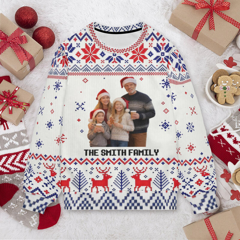 Personalized Ugly Sweater Unisex Custom Photo Winter Season Scene Design Perfect Christmas Gift for Family