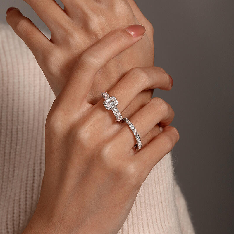 Jeulia Vintage Multi Row Radiant Cut Bridal Set 2PCS