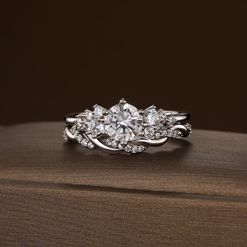 Jeulia Twisted Cluster Round Bridal Set 2PCS Sterling Silver