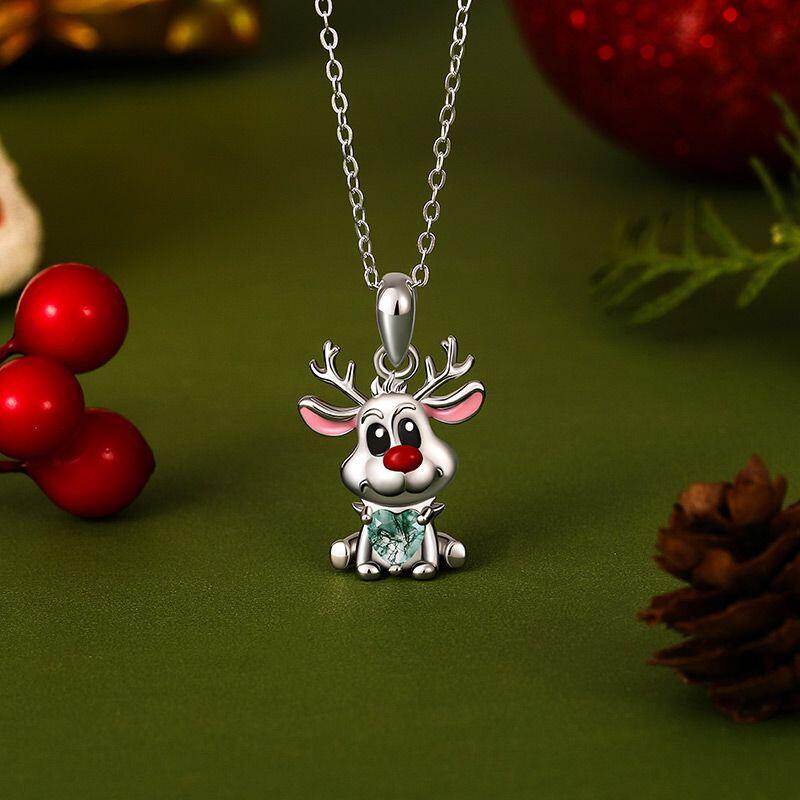 Jeulia Cute Reindeer Heart Moss Agate Necklace