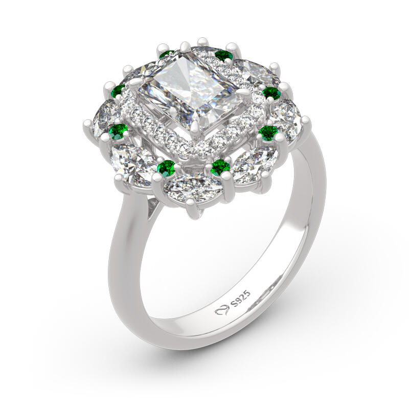 Jeulia Cinderella Halo Radiant Cut Sterling Silver Ring