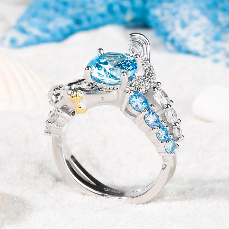 Jeulia "Goddess of the Sea" Sterling Silver Mermaid Ring