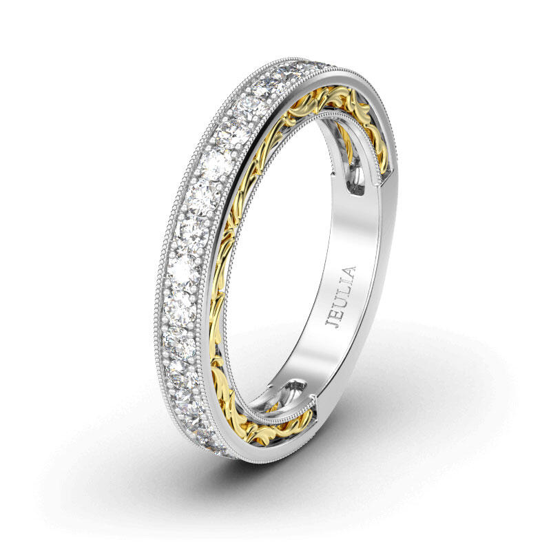 Jeulia Two Tone Scrollwork Sterling Silver Women's Band