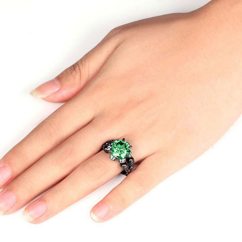 Jeulia Anillo Verde De Cuatro Caraveras De Talla Redonda En Plata De Ley