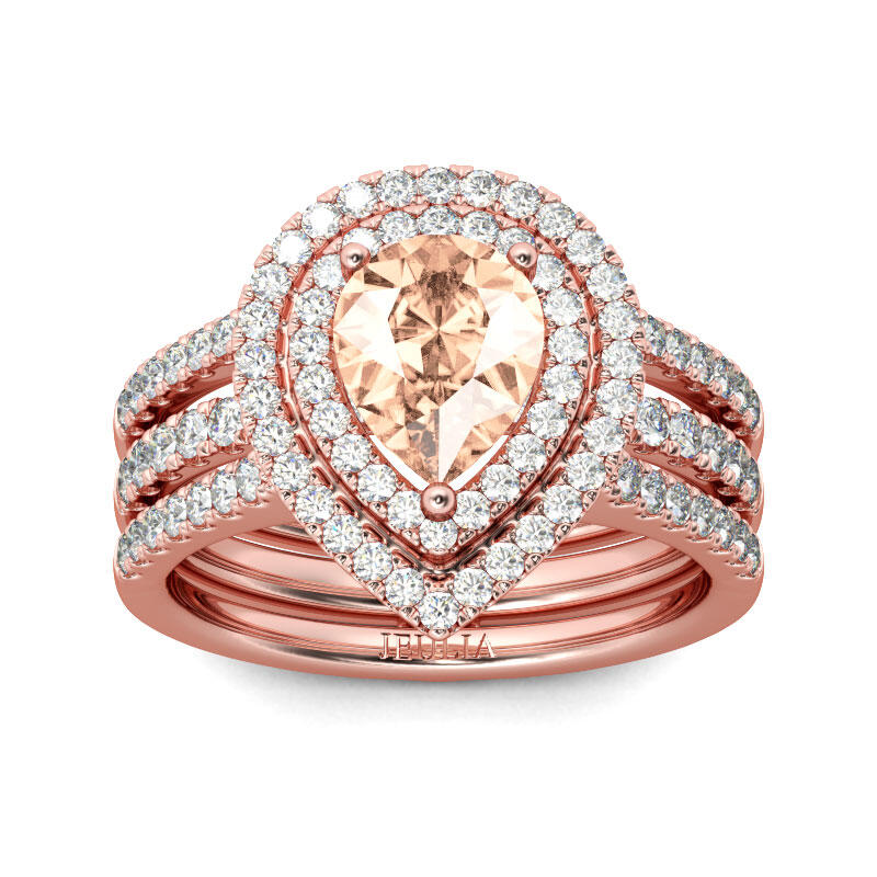 Jeulia Double Halo Pear Cut Sterling Silver Ring Set