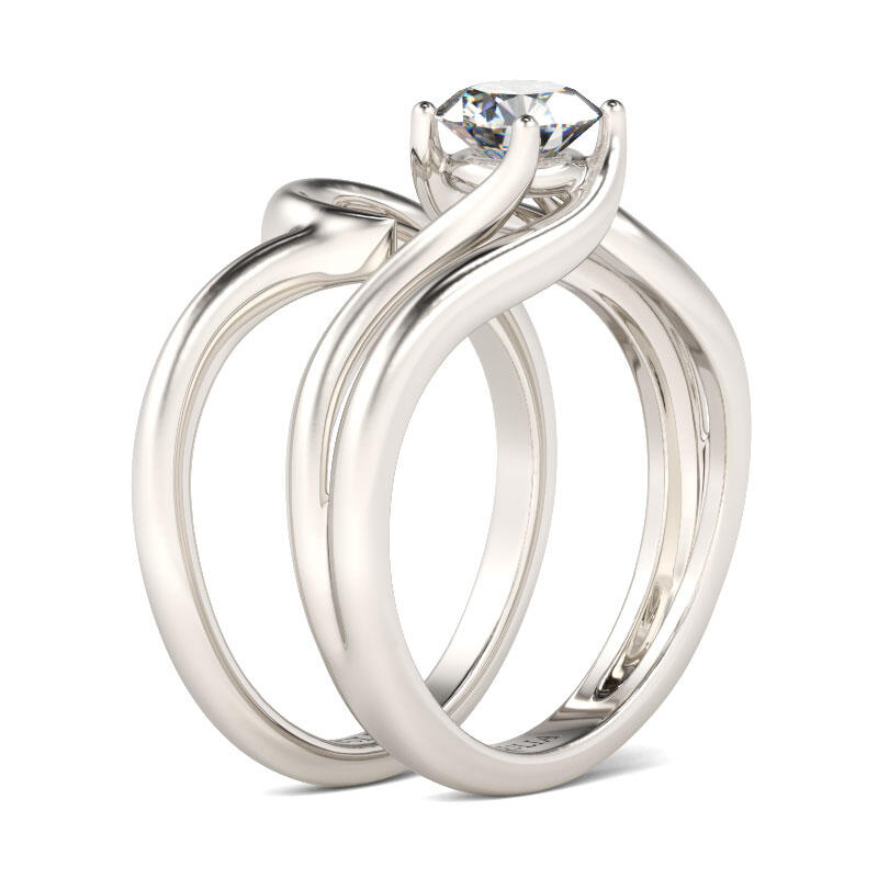 Jeulia Bypass Round Cut Sterling Silver Ring Set