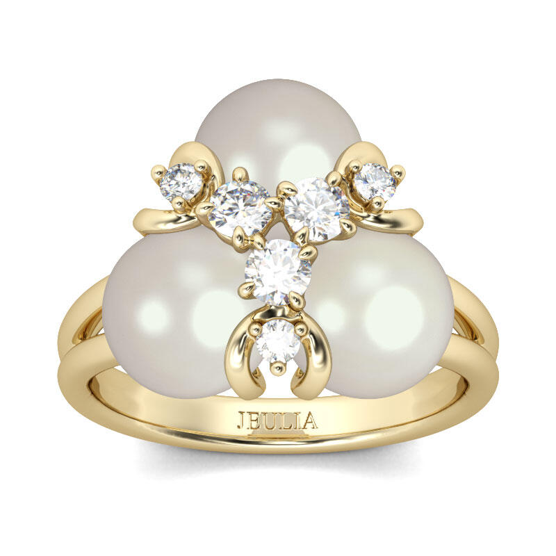 Jeulia Gold Tone Faux Pearl Sterling Silver Ring
