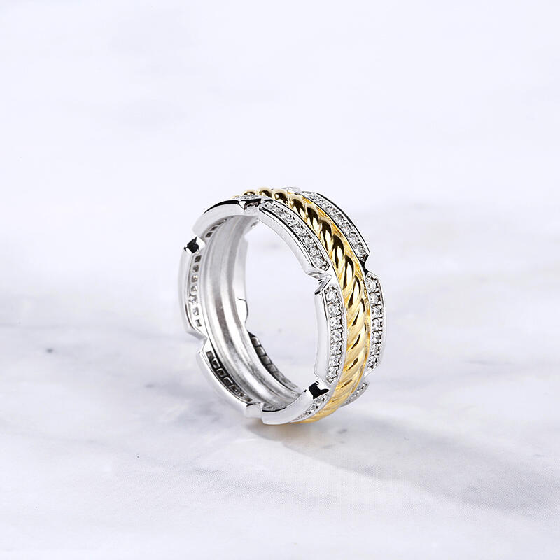 Jeulia Two Tone Rope Sterling Silver Men's Band