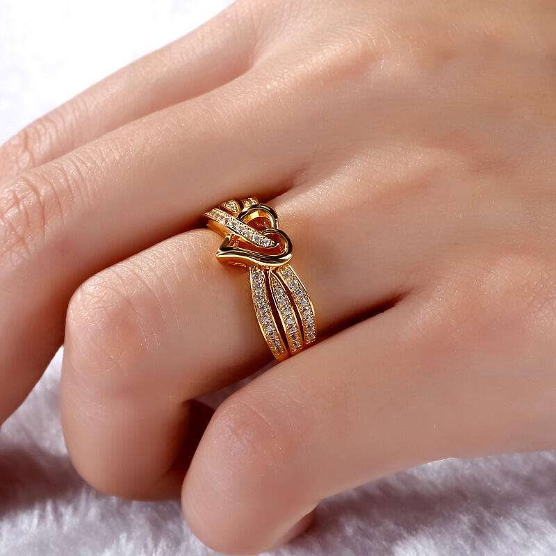 Jeulia Gold Tone Heart Design Round Cut Sterling Silver Women's Band